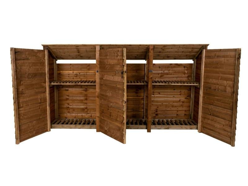Arbor Garden Solutions Wooden Log Store (Roof Sloping Back) with Doors and Shelf W-335cm, H-126cm or 180cm, D-88cm - Brown Finish