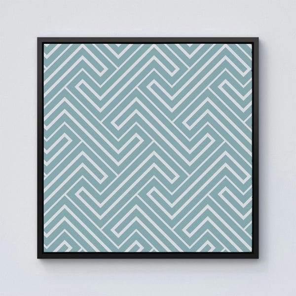 Warren Reed Blue And White Geometric Pattern Framed Canvas