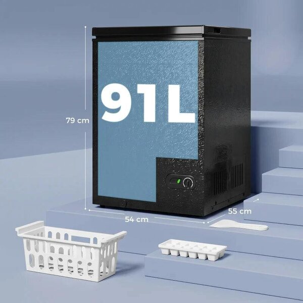 91L Freestanding Chest Freezer with Removable Storage Basket, Chest Freezer with Mechanical Temperature Control, Black