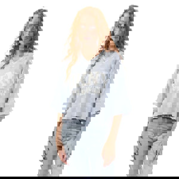 DKNY Women's Varsity Knitted Logo Sweatshirt - Purple