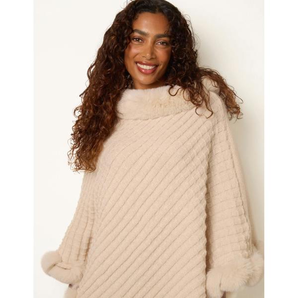 Blue Vanilla Faux Fur Trim Poncho