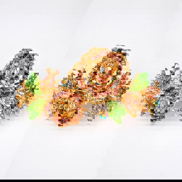 flower hair clip brown rose diamante gold