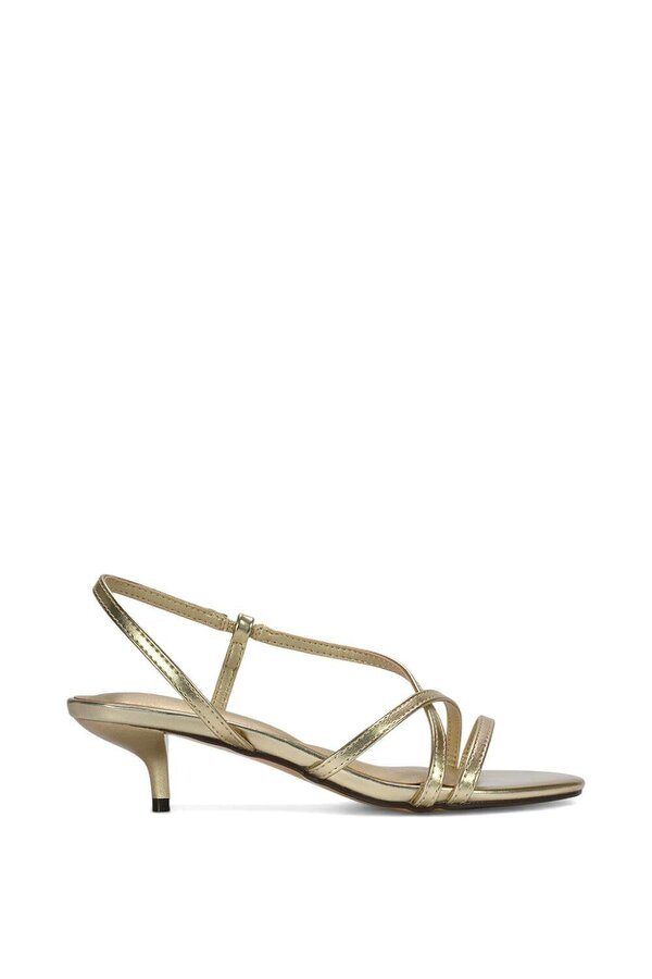 XY LONDON Slip On Strappy Slingback Kitten Heeled Sandals - Gold