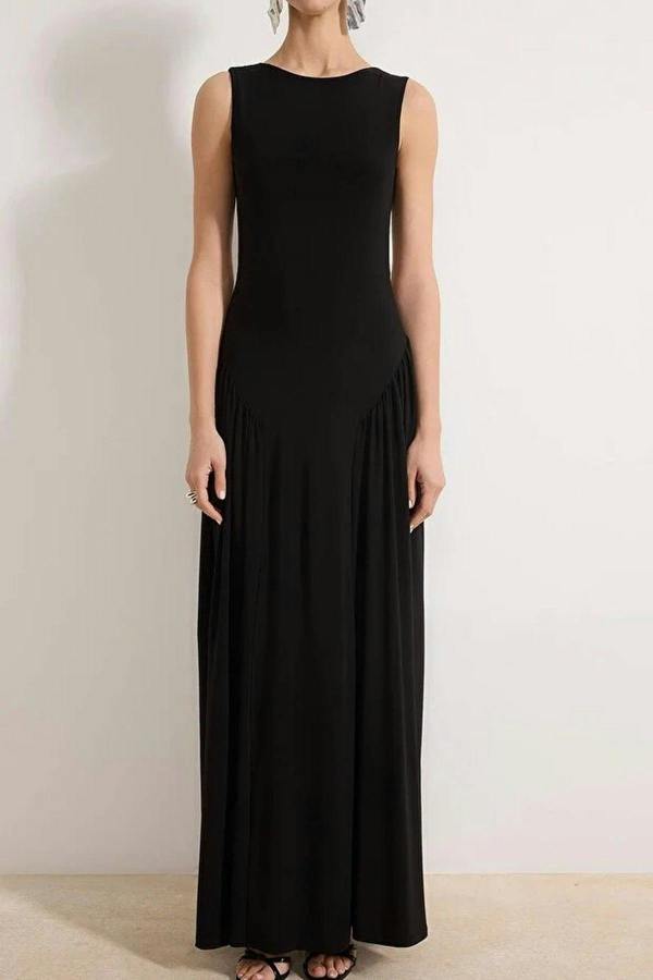 WOVCOR Back Detail Knitted Maxi Evening Dress