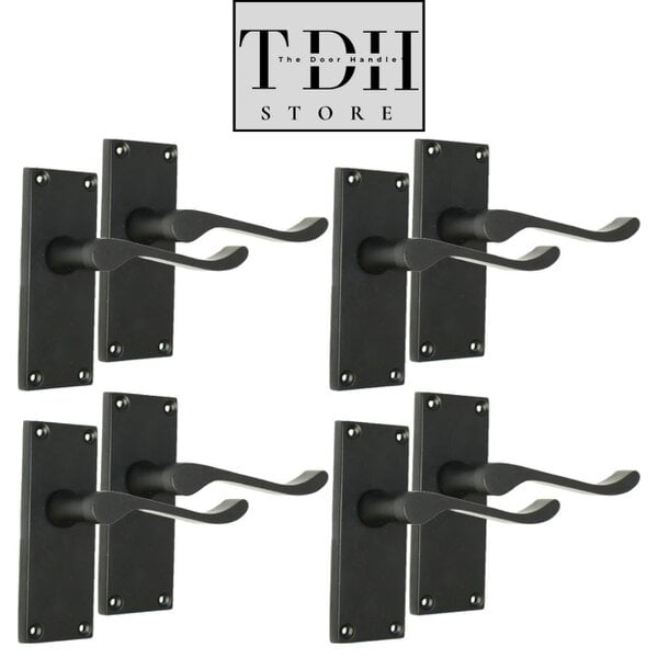 EDH Door Hardware Matt Black Victorian Scroll Door Handles on Backplate – 118mm x 42mm 4 Pairs