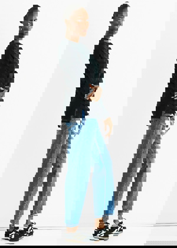 Gini London Black Crew Neck Fine Knit Oversized Jumper