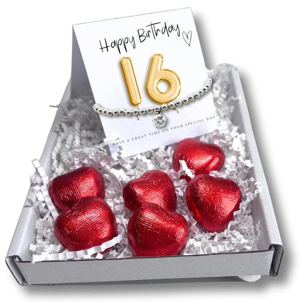 Aye Do Gifts 16th Birthday Gift Box, Cubic Zirconia Bracelet & Chocolate Hearts