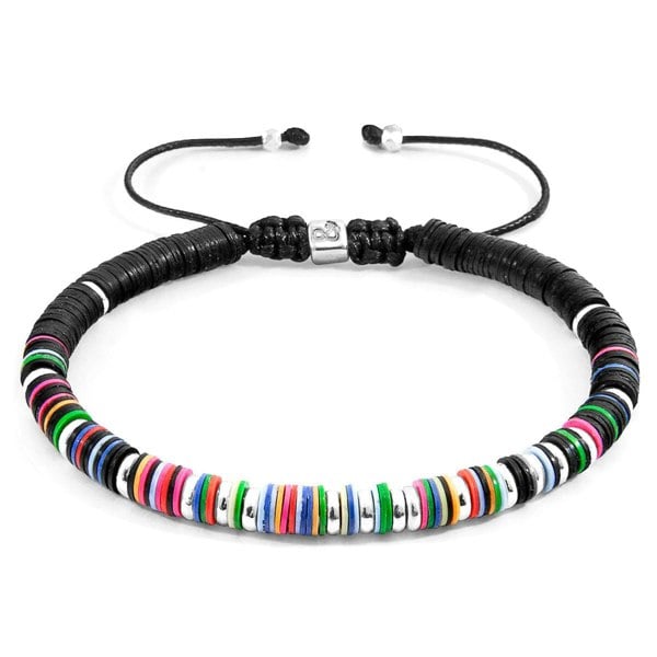 Anchor & Crew Multicoloured Kariba Silver and Vinyl Disc Macrame Bracelet 