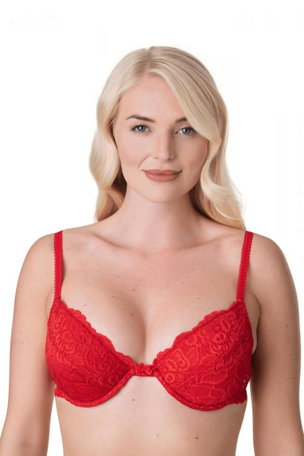 Camille Women's Underwired Bra in Red Floral Lace Padded Cup Lingerie