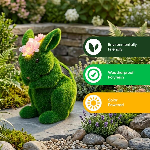 Gardenwize Solar Topiary Bunny Garden Ornament with Pink Flowers
