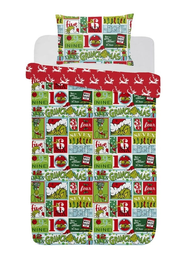 HomeSpace Direct The Grinch 12 Days of Christmas Duvet Cover Set Bedding