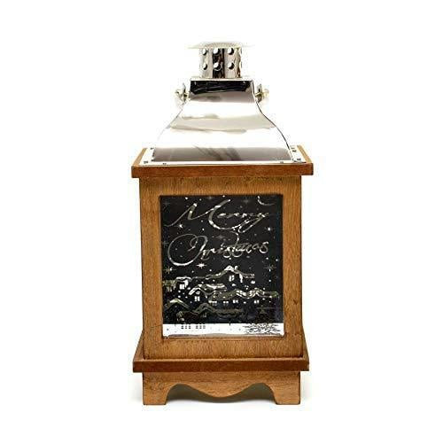 14cm Wooden Christmas Lantern with Warm White LED Lights, Brown Indoor Tabletop Decoration image 4