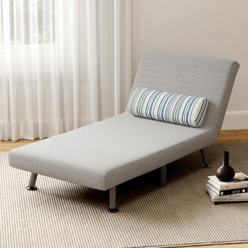 Wyld Haus Coyo Kere Fabric Light Grey Single Sofa Bed With Fold Out SleeFauxr Design And Pillow