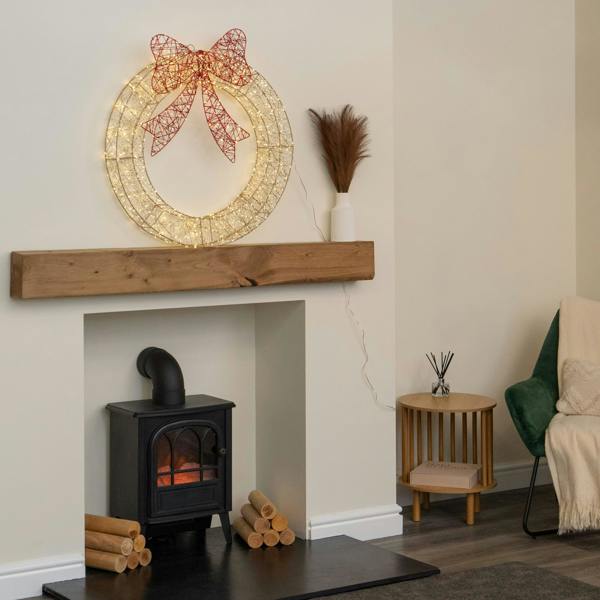 Samuel Alexander 70cm Light Up Christmas Wreath with 750 Warm White LEDs, Timer & Red Bow