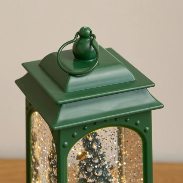 Samuel Alexander 21cm Dual Powered Green Christmas Tree Water Spinner Lantern with Warm White LED