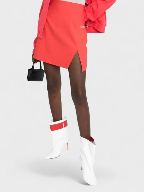 Off - White Logo Print High Waisted Skirt Red White - Supplied FashionOff - White
