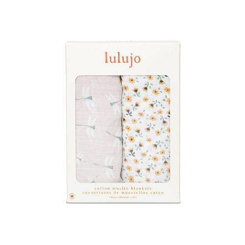 Lulujo - Cotton Swaddle - Vintage Floral & Dragonfly - 2 Pack