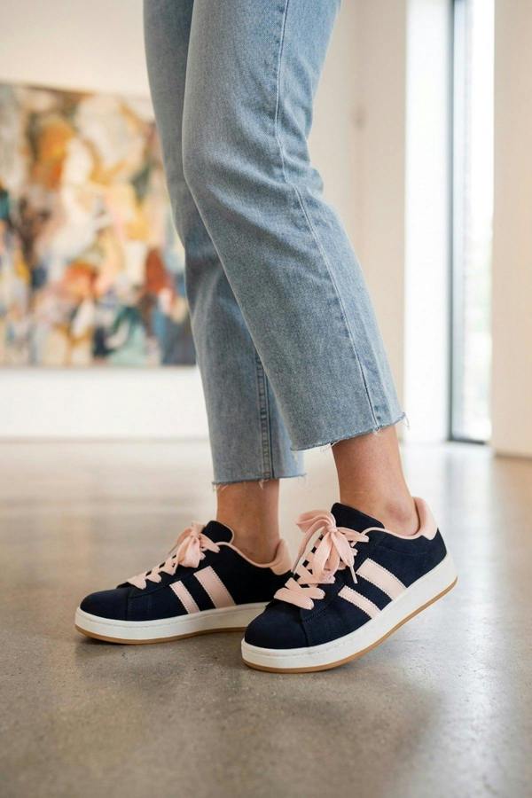 Constance Faux Suede Stripe Trainers - Pink