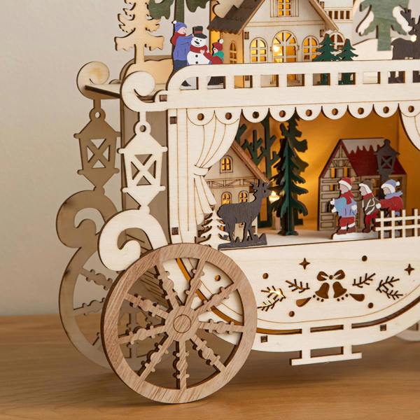 Samuel Alexander 25cm Battery Powered Light Up Wooden Christmas Carriage Village with Warm White LEDs
