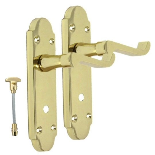EDH Door Hardware Brass Finish Epsom Victorian Scroll on Shaped Back Plate Lock Door Handle