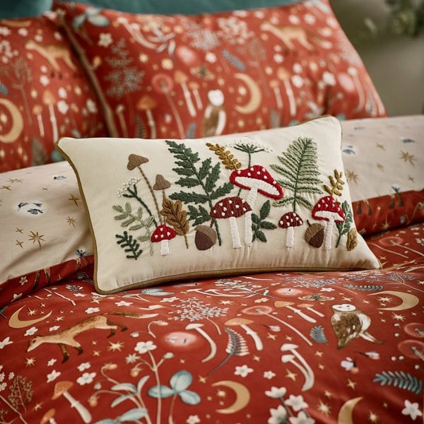 Catherine Lansfield Embroidery Woodland Cushion Natural