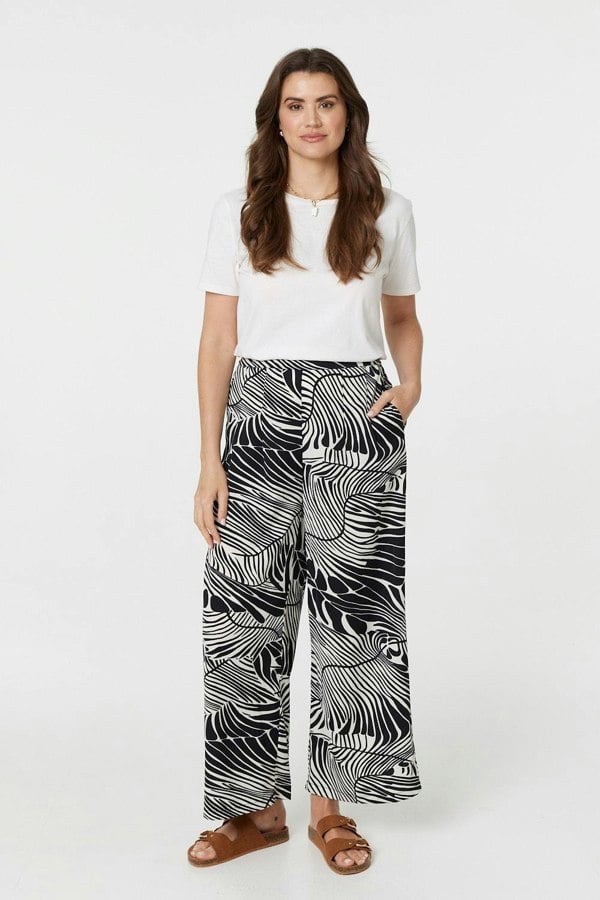 Black And White | Printed High Waisted Wide Leg Trousers
