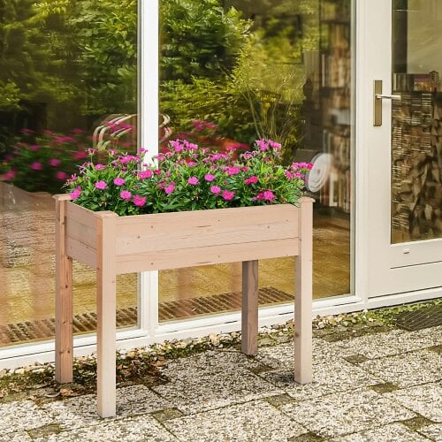 Outsunny Raised Wood Garden Bed Planter Vegetables Grow Flower Herbs Box Kit - 86cm x 46cm x 76cm