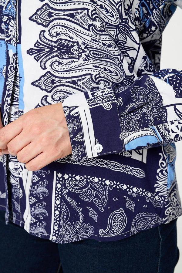 Navy | Patchwork Long Sleeve Shirt