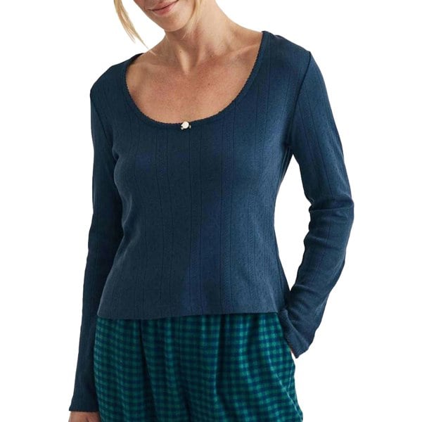 Nobody's Child Women's Pointelle Long-Sleeved Pyjama Top - Blue