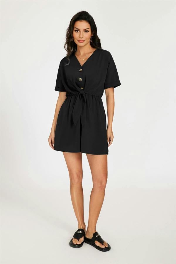 FS Collection Button Down Playsuit In Black