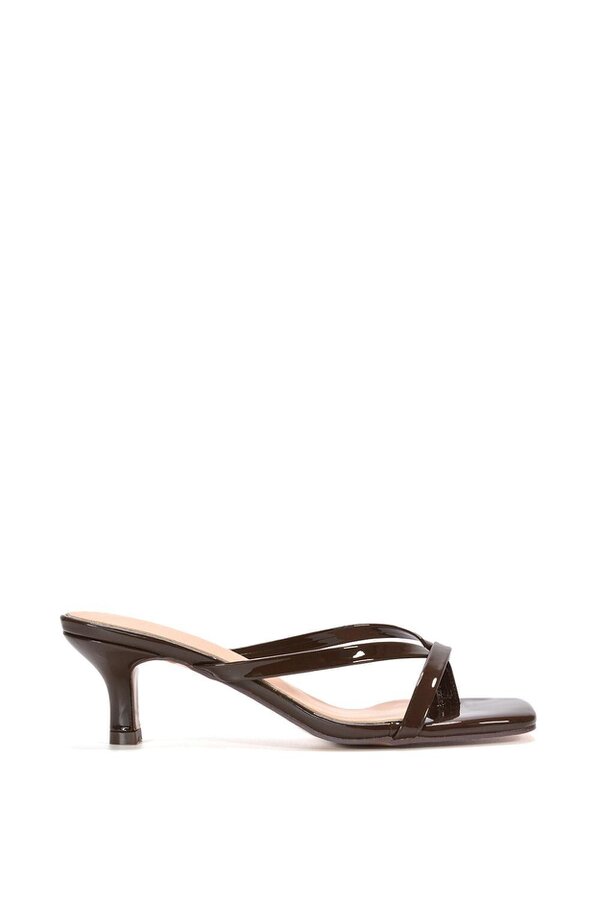 XY LONDON Kitten Heel Sandal Mules With Toe Post - Brown