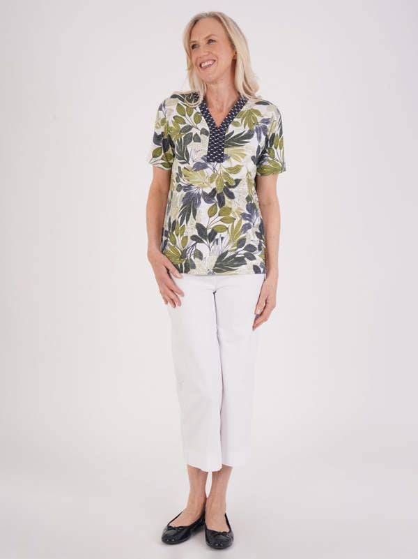 TIGI Embroiderd Notch Neckline Jungle Print Top