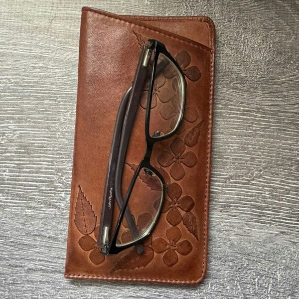 Mala Leather Wild Bloom Floral Classic Tan Leather Glasses Case