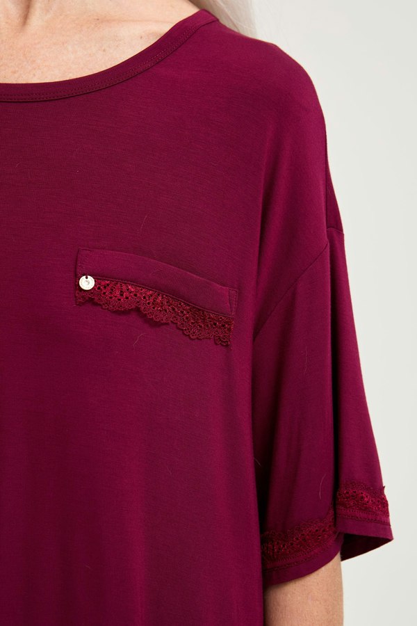 Bamboo Lace Tee Dress in Bordeaux - Nightgowns