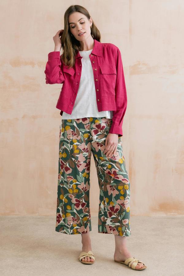 Lily & Me Greta Ceres Print Cropped Trousers Laurel Green