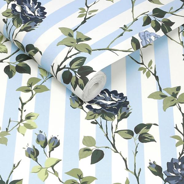 Cath Kidston Climbing Rose Blue Wallpaper