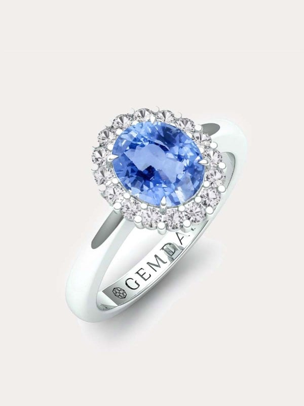 Gemdaia Ceylon Blue Sapphire & Diamond Halo Ring