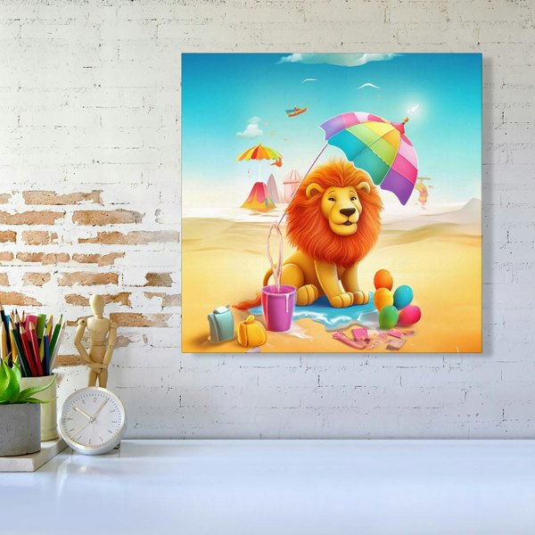 Warren Reed Lion On A Beach Holiday Canvas