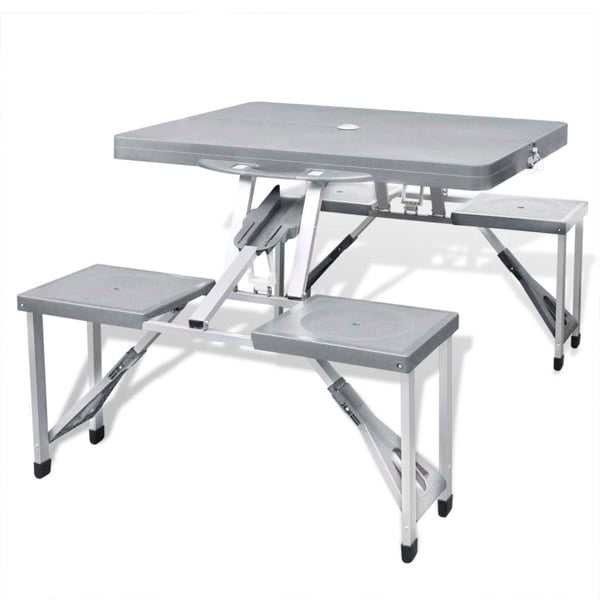 Berkfield Foldable Camping Table Set with 4 Stools  Aluminium Extra Light Grey