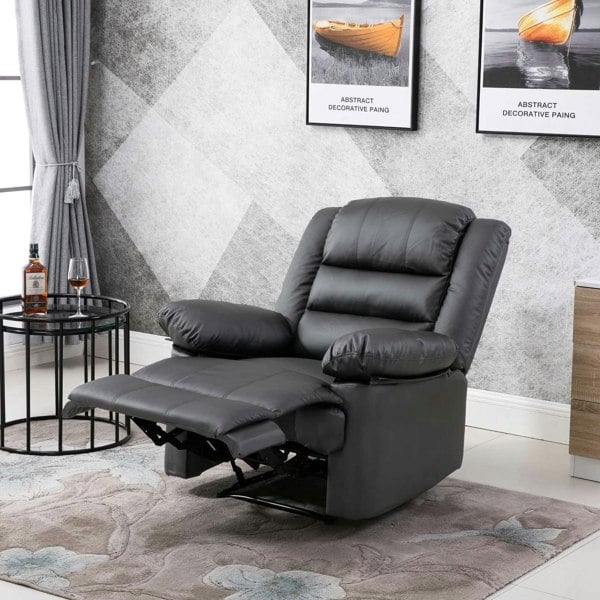 SQUAREBOXX Lisbon Home Lounge Leather Manual Recliner Armchair in Grey