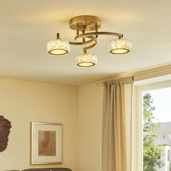 Pagazzi Lighting Dilan 3 Light Antique Brass LED Semi Flush Ceiling Light