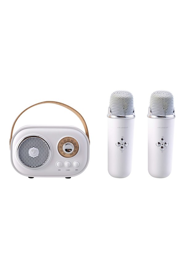 Living and Home Portable Retro bluetooth Karaoke Machine with Wireless Microphones - White