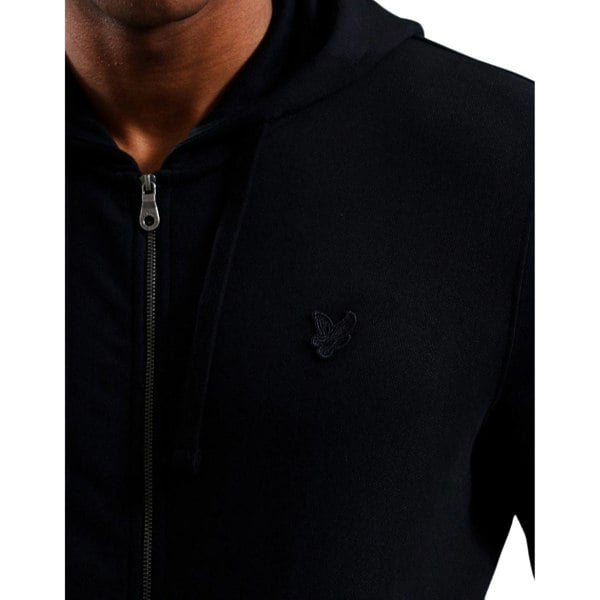 Lyle & Scott Tonal Eagle Jet Black Zip Through Hoodie XS