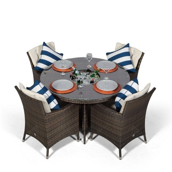 Giardino Savannah Round 4 Seater Patio Dining Set with Ice Bucket Drinks Cooler