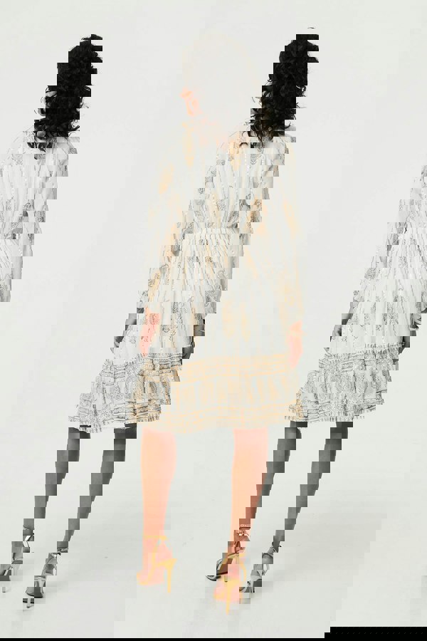 Cream | Paisley Flared Sleeve Knee Length Dress
