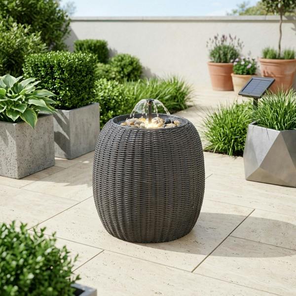 Garden Greatness WaterWeave Rattan Bowl Solar Water Feature