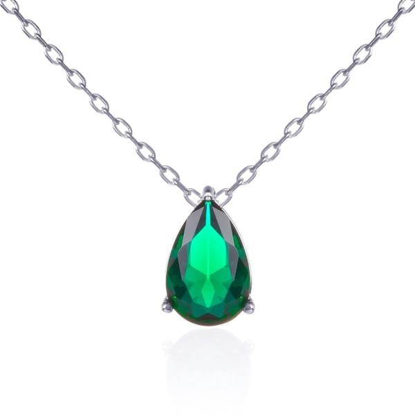 925 Sterling Silver Green Pear Pendant Necklace for Women. - namana.london