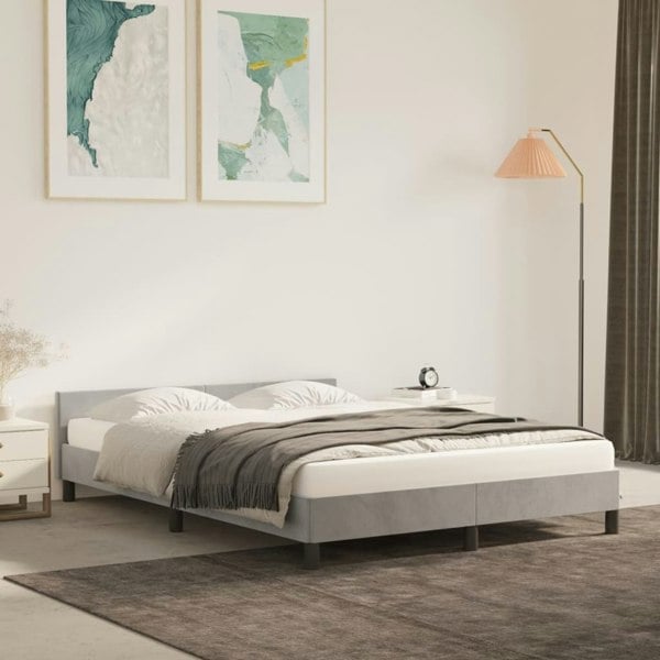 Berkfield Bed Frame with Headboard Light Grey 135x190cm 4FT6 Double Velvet