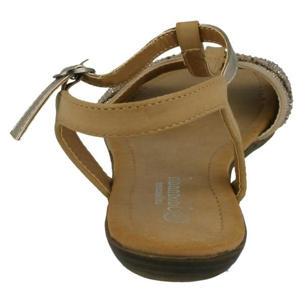 Savannah Ladies Savannah T-Bar Beaded Bow Vamp Sandals
