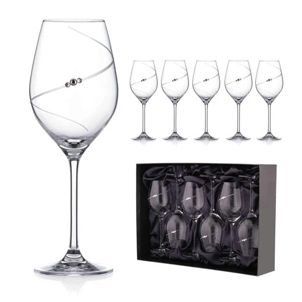 Diamante Silhouette White Wine Glasses Adorned with Swarovski® Crystals - Set of 6